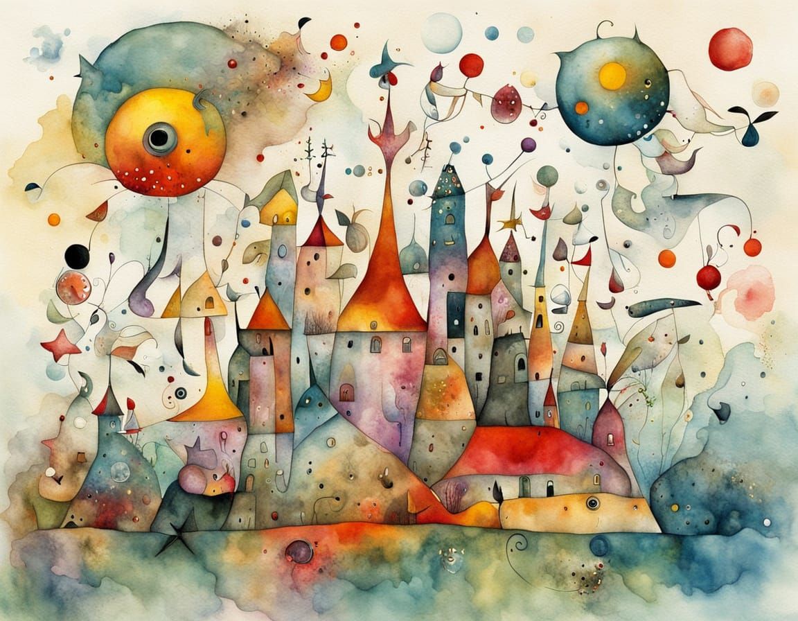 Surreal Watercolor and Ink Painting with White Space