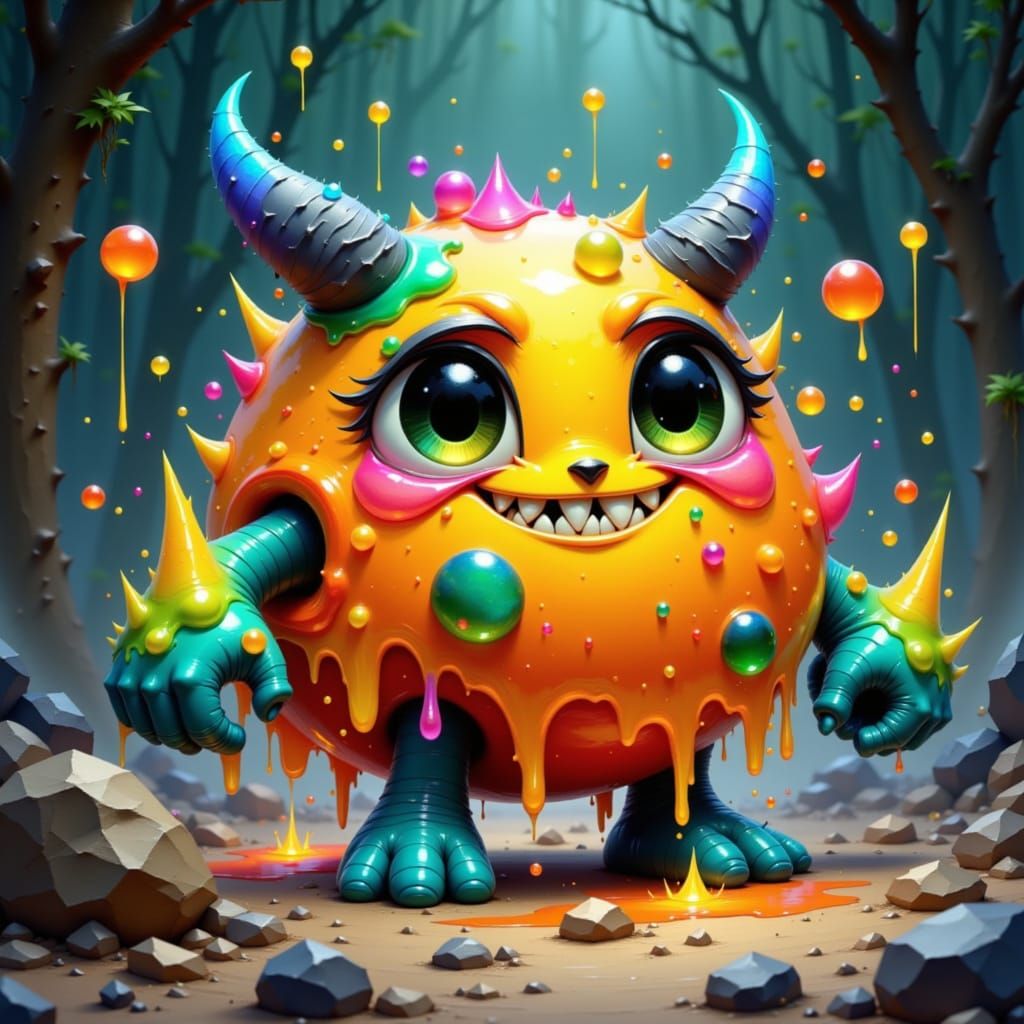 Cute Lava-Slime Creature with Gemstone Eyes