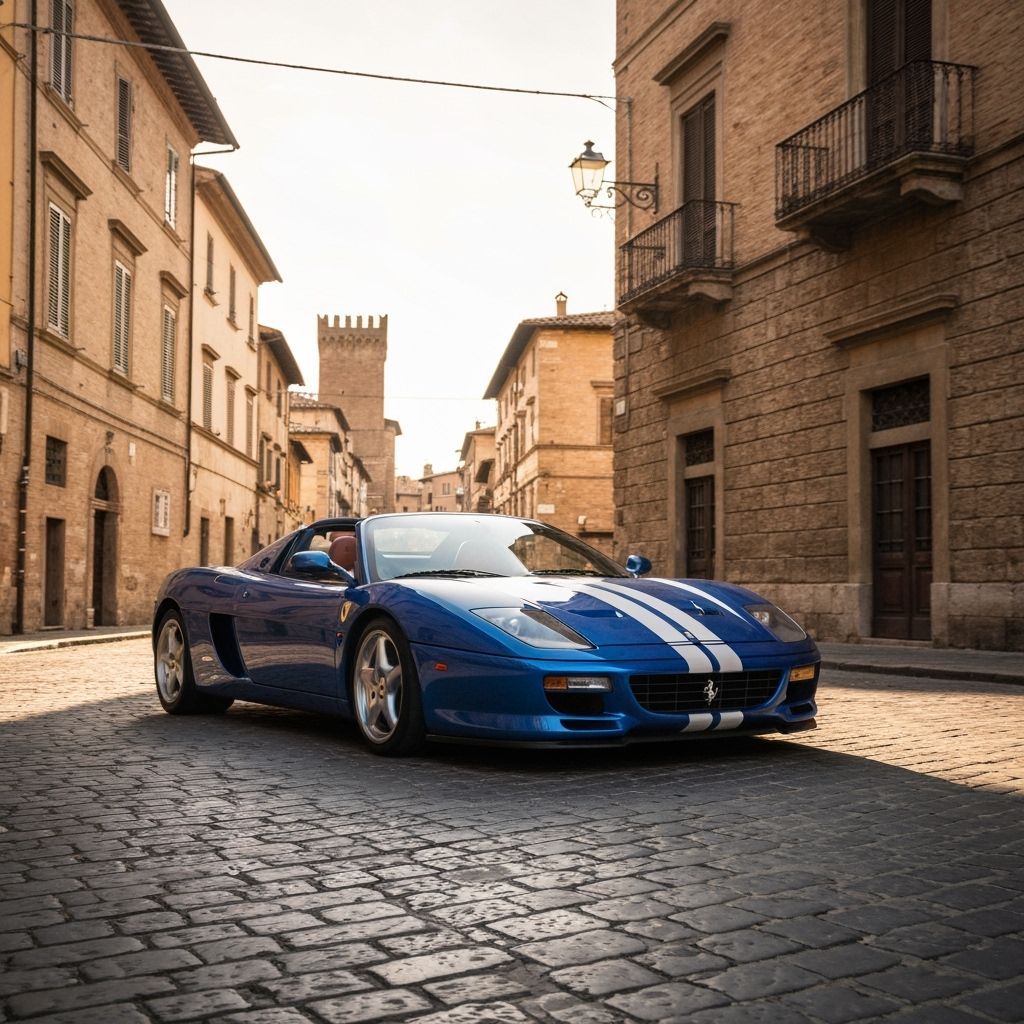 Blue Luxury Sports Car in Italian City