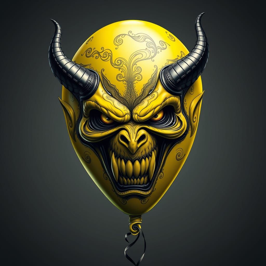 Menacing Devil Balloon in Abstract Vector Style