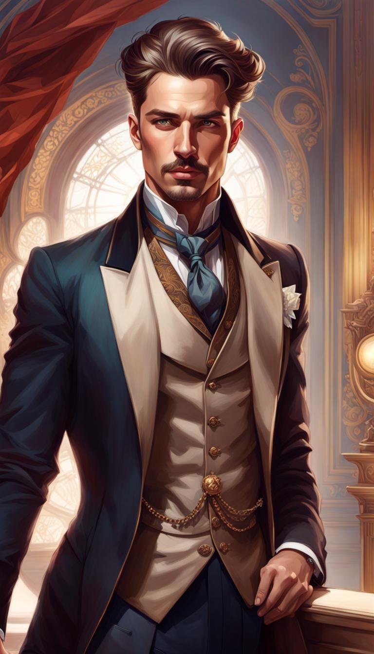 Edwardian Man Portrait: Hyperrealistic Digital Fashion Illus...