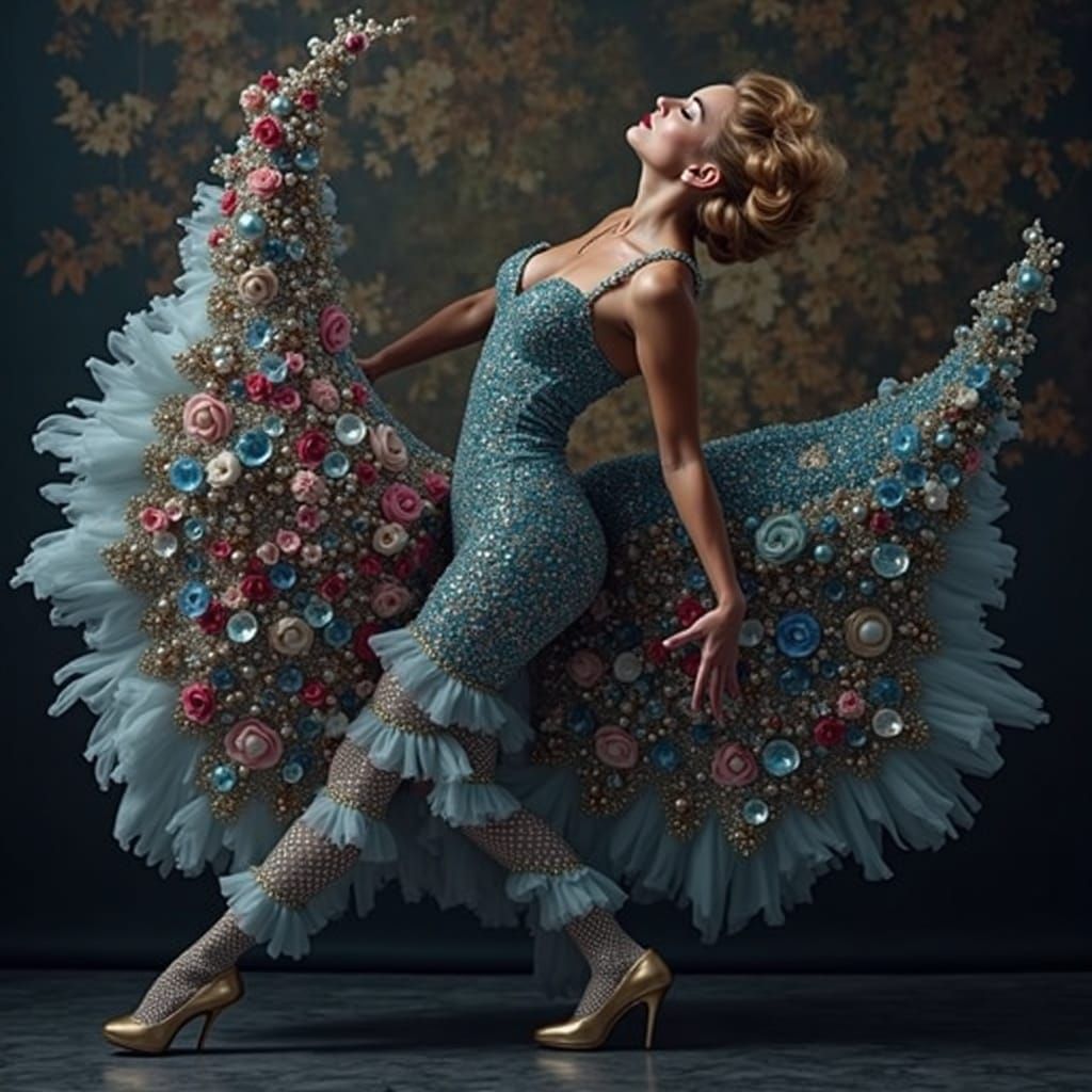 Glamorous Dancer Adorned in Haute Couture and Jewels