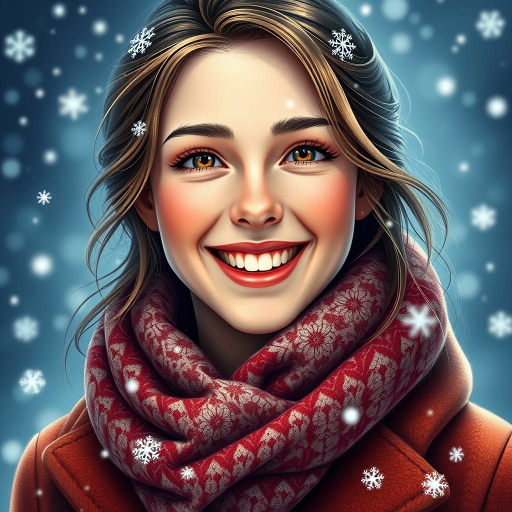 Whimsical Winter Portrait with Snowflakes
