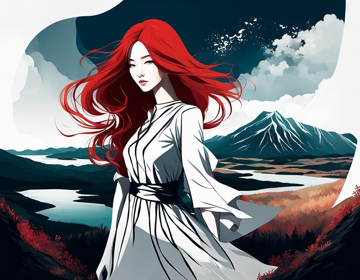Manhwa Style Double Exposure Portrait of Young Woman