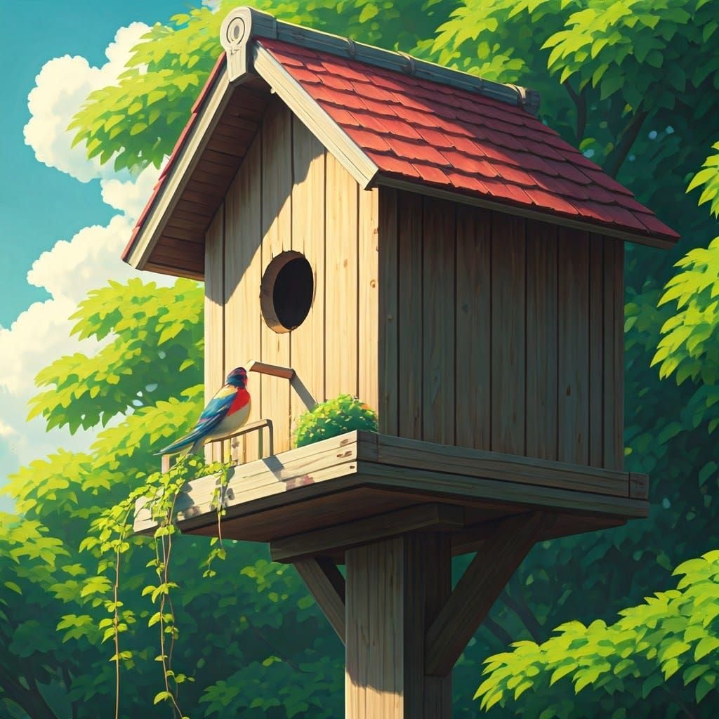 Birdhouse Scene in Anime Key Visual Style