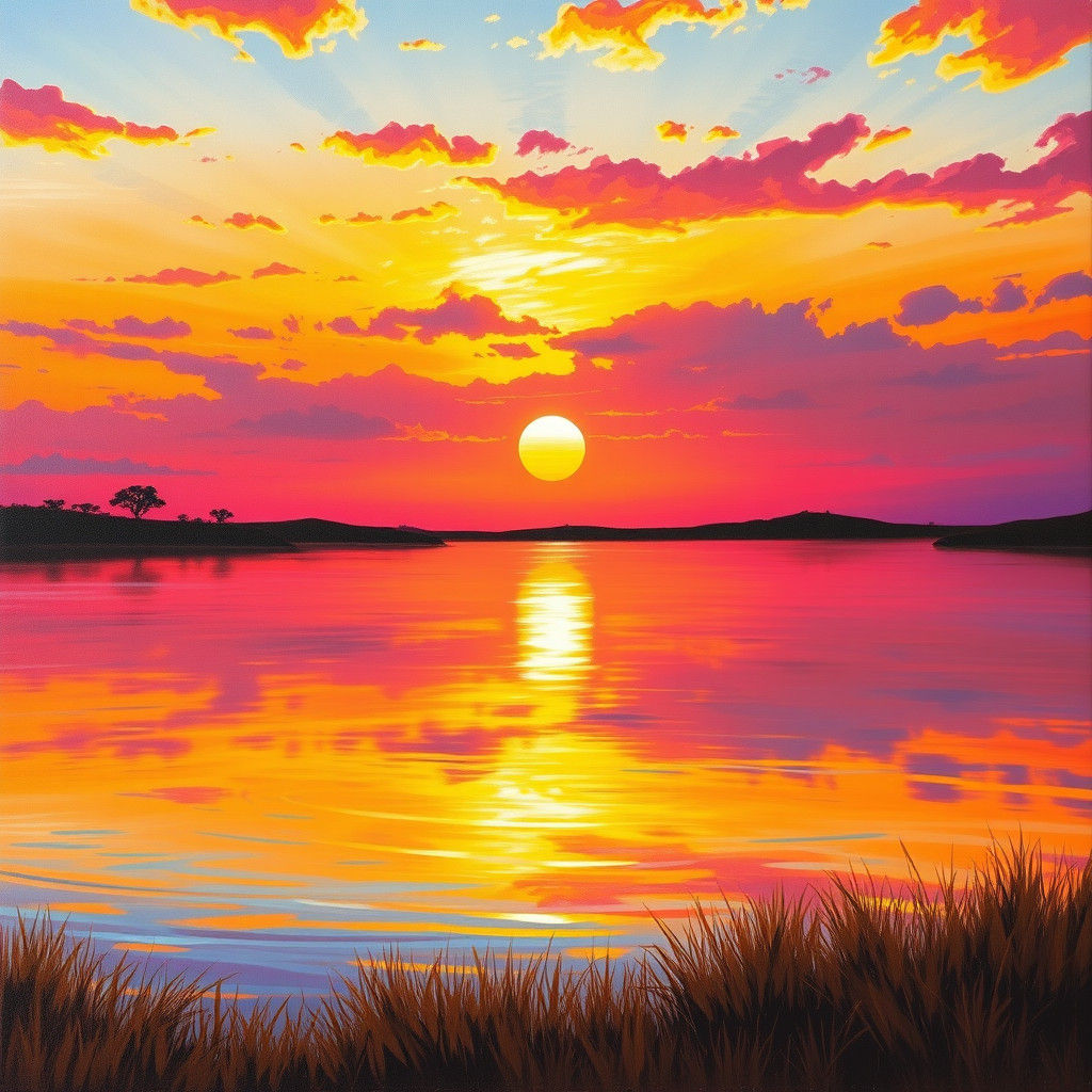 African Savanna Sunset in Expressive Impasto Style