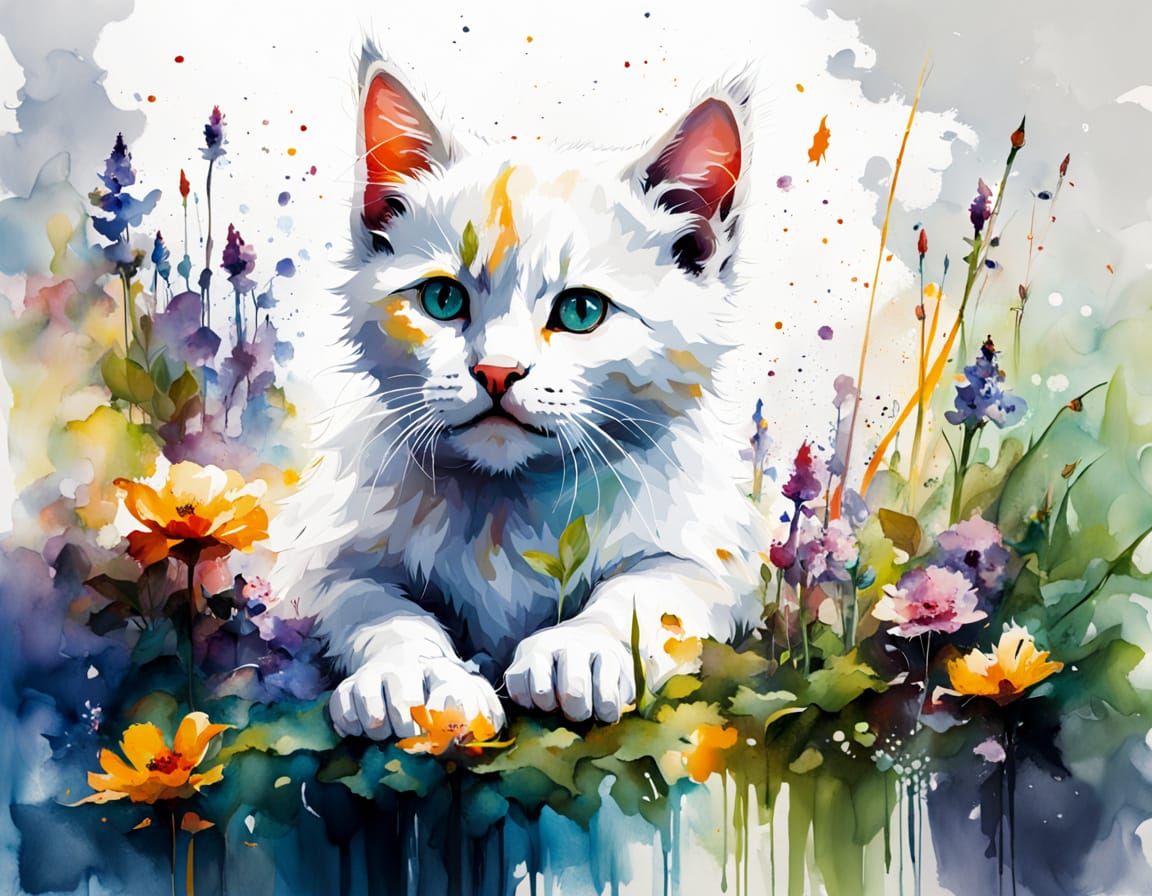 Whimsical Kitten in Sunlit Garden