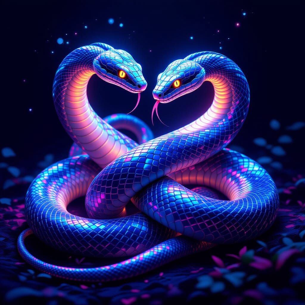 Serpents in Neon Futurism with Ethereal Glow