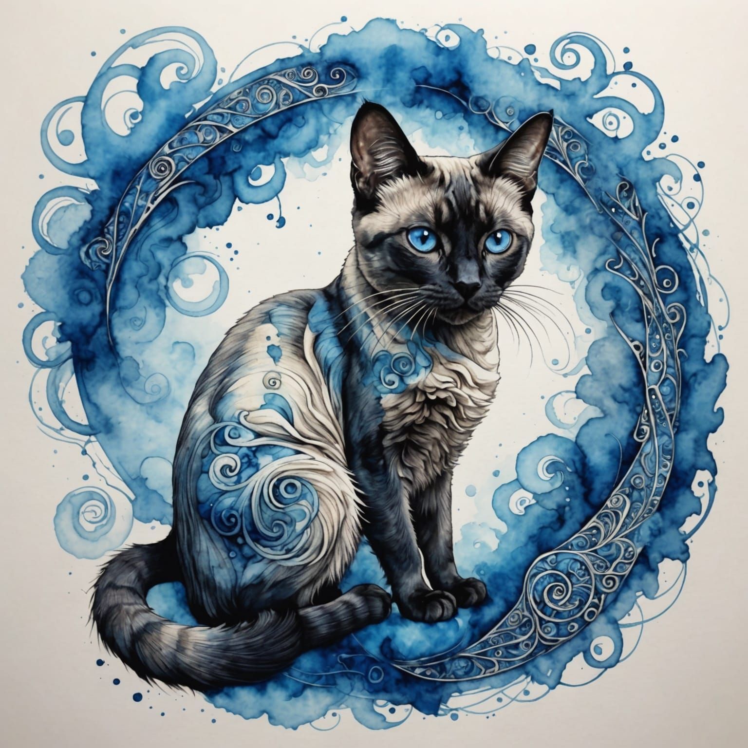 Blue Point Siamese Cat in Watercolour