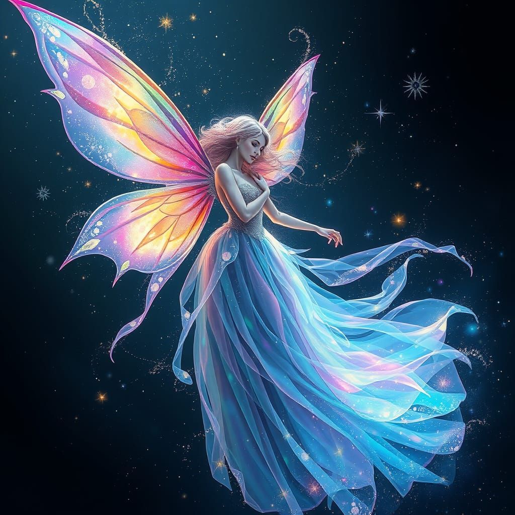 Cosmic Fairy in Iridescent Gown with Crystal Dust