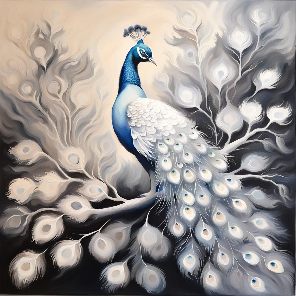 Albino peacock Impressionist Painting