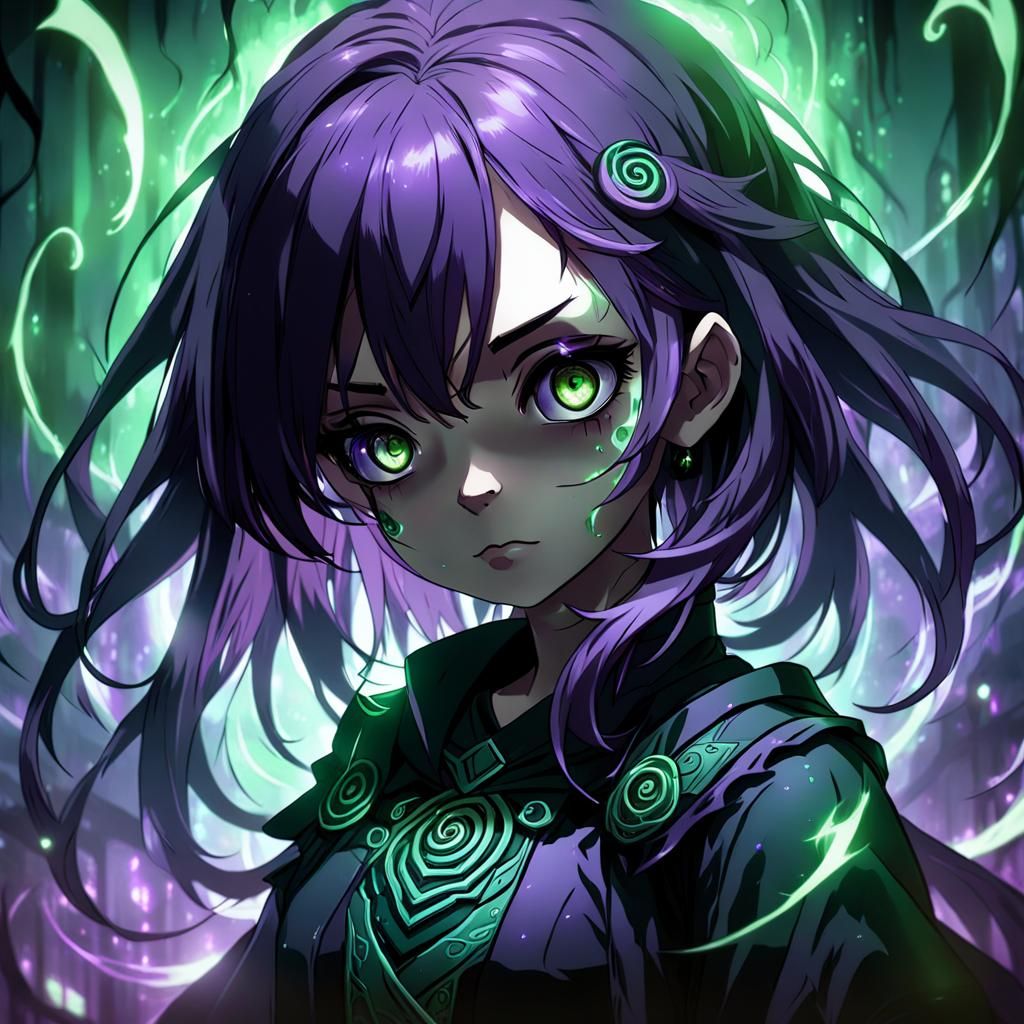 A cute realistic anime girl with evil expression and dark aura