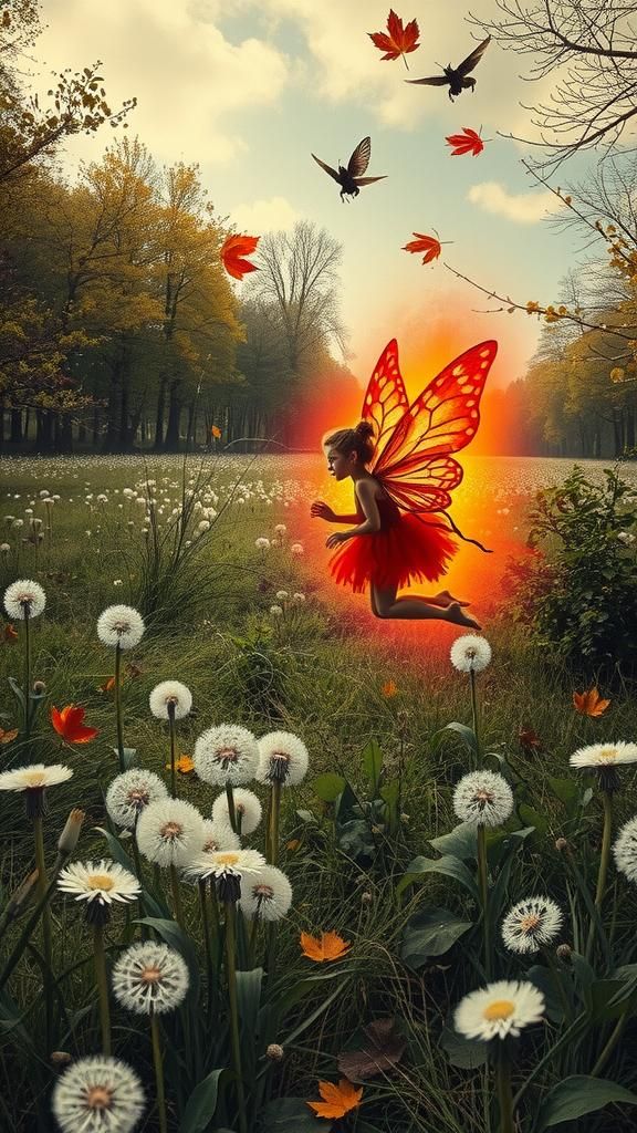 Surreal Autumnal Landscape with Fairy and Moth