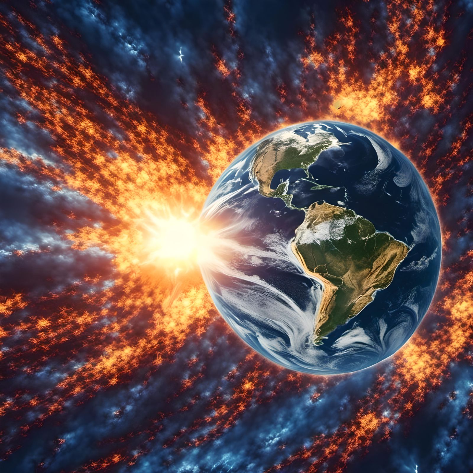 Hyperrealistic Solar Flare Engulfing Earth