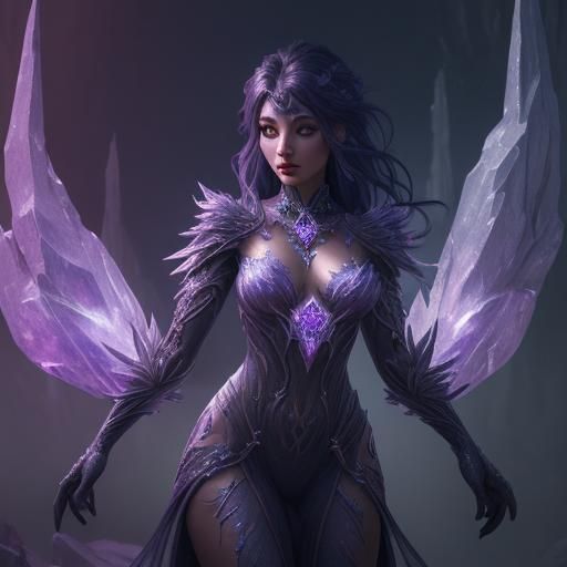 Detailed Crystal Woman: Matte Painting Art