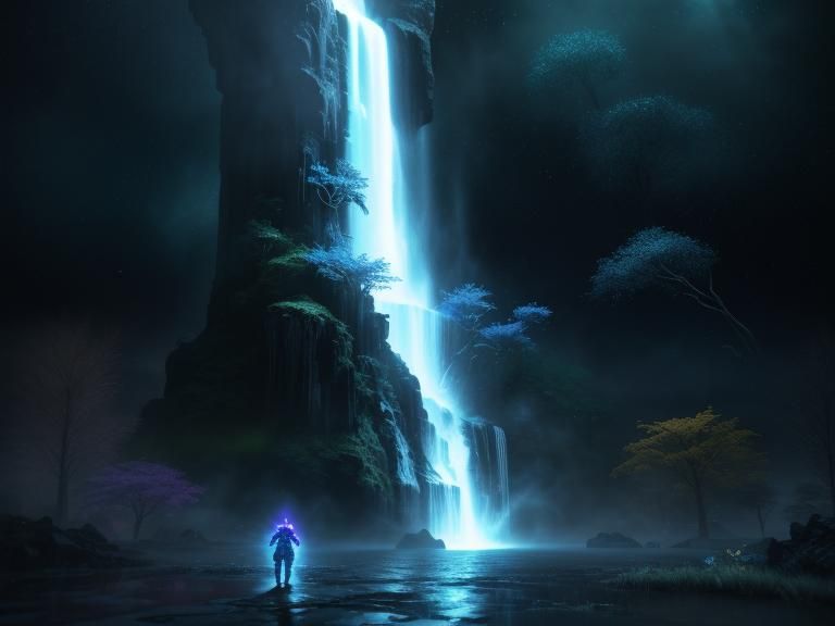 neon cosmic waterfall 8k resolution holographic astral cosmi...