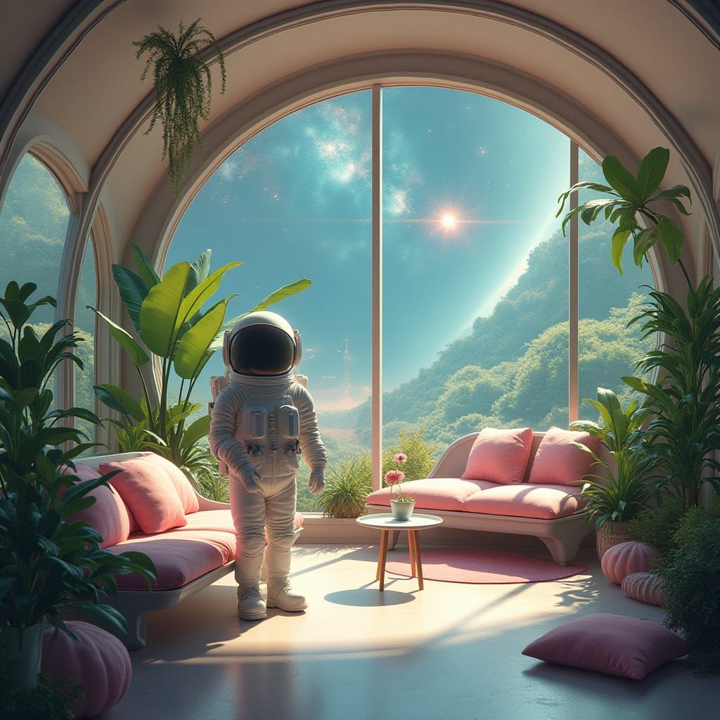 Astronaut in a Serene Space Solarium