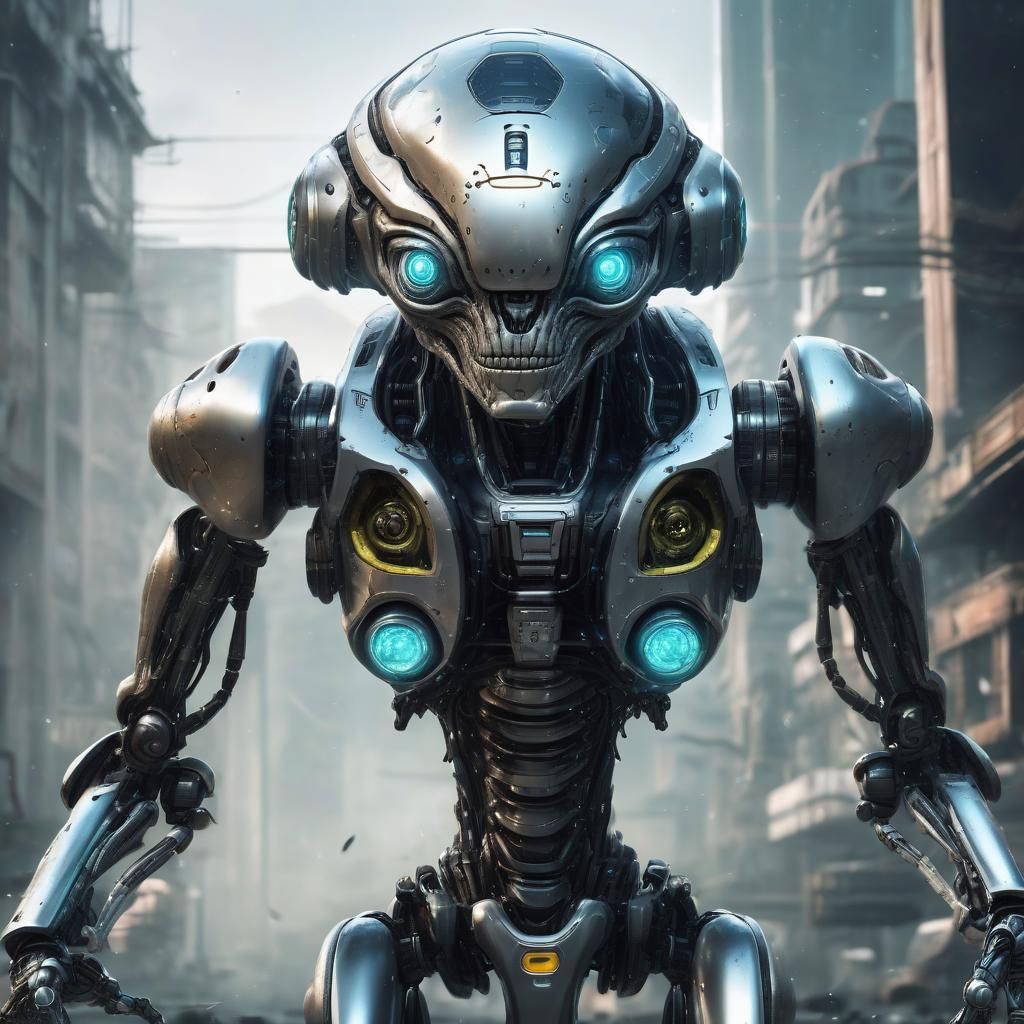 Cartoon Robotic Alien with Realistic Eyes