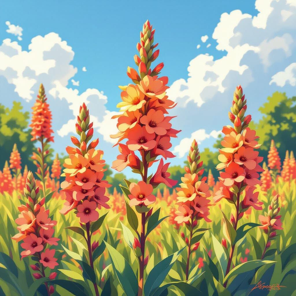 Indian Paintbrush Flowers in Watercolor Style