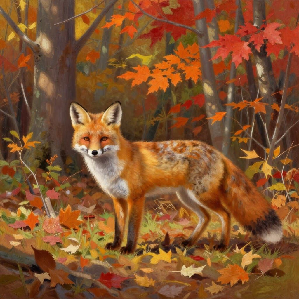 Red Fox in Autumn Forest with Vibrant Colors