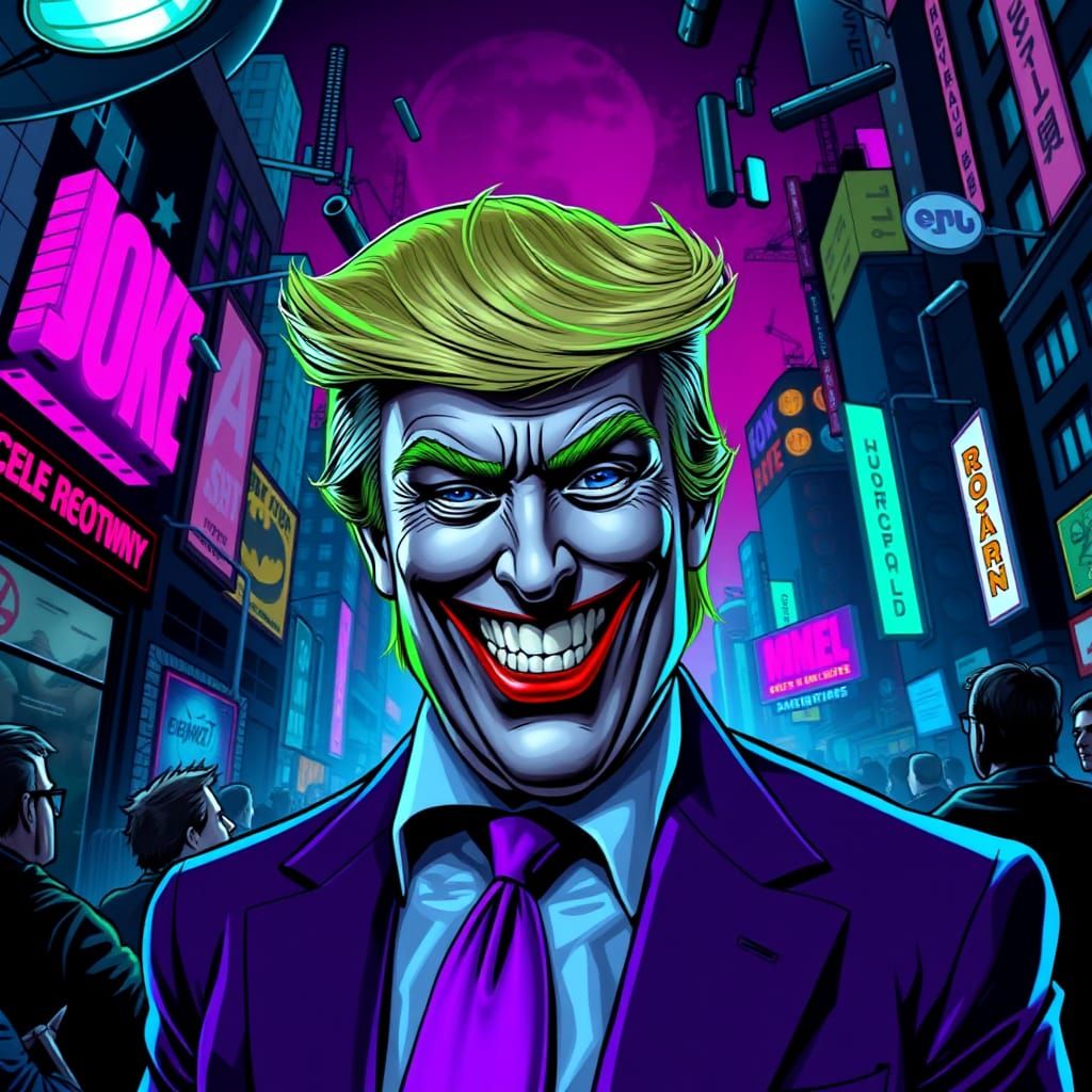 Trump as The Joker in Gritty Gotham City