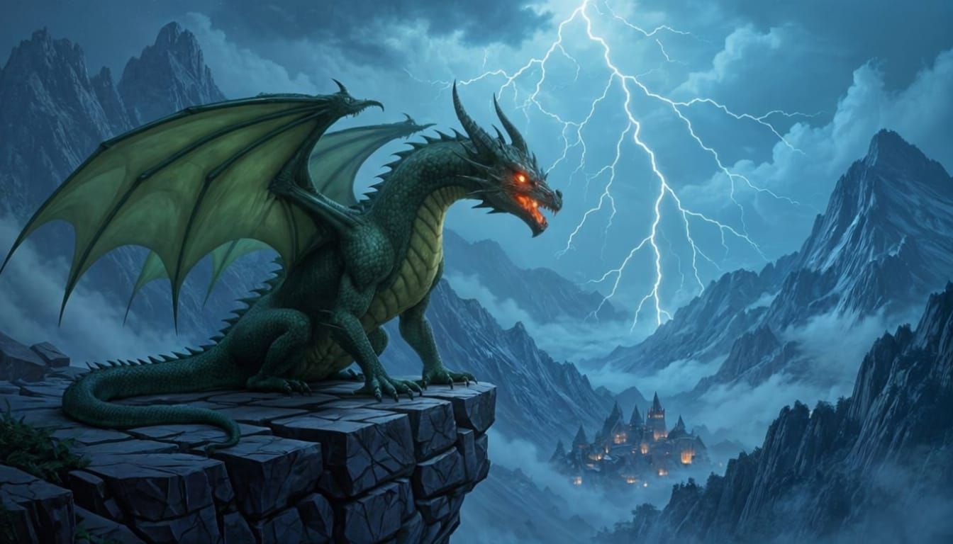 Vampire Dragon on Ledge with Lightning Strike
