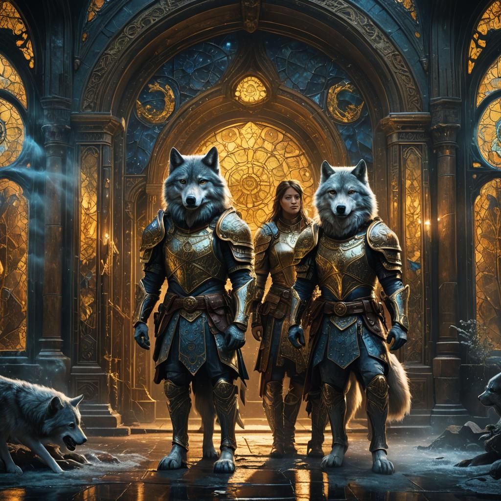 Wolves Photobomb Ornate Armor in Moonlit Chamber