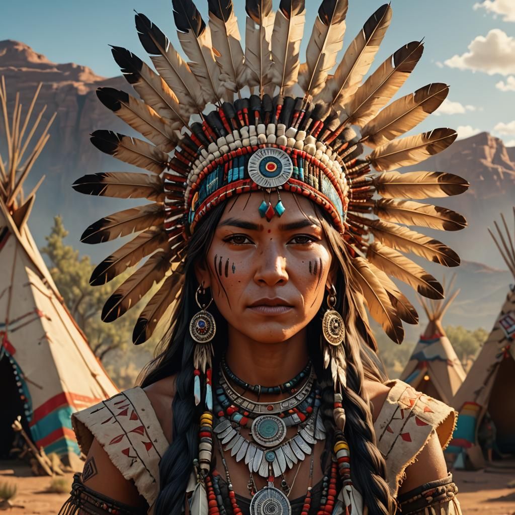 Apache Woman in Traditional Dress: Fantasy Concept Art