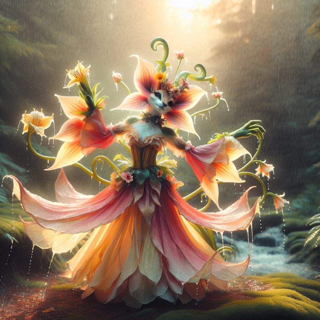 Whimsical Flower Dancer in Enchanted Forest