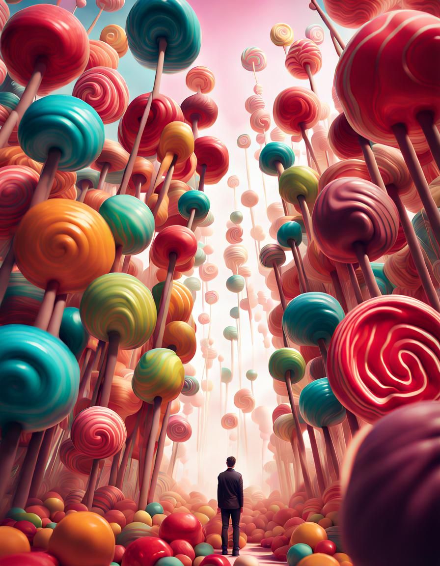 Surreal Giant Lollipop Forest in Digital Art Style