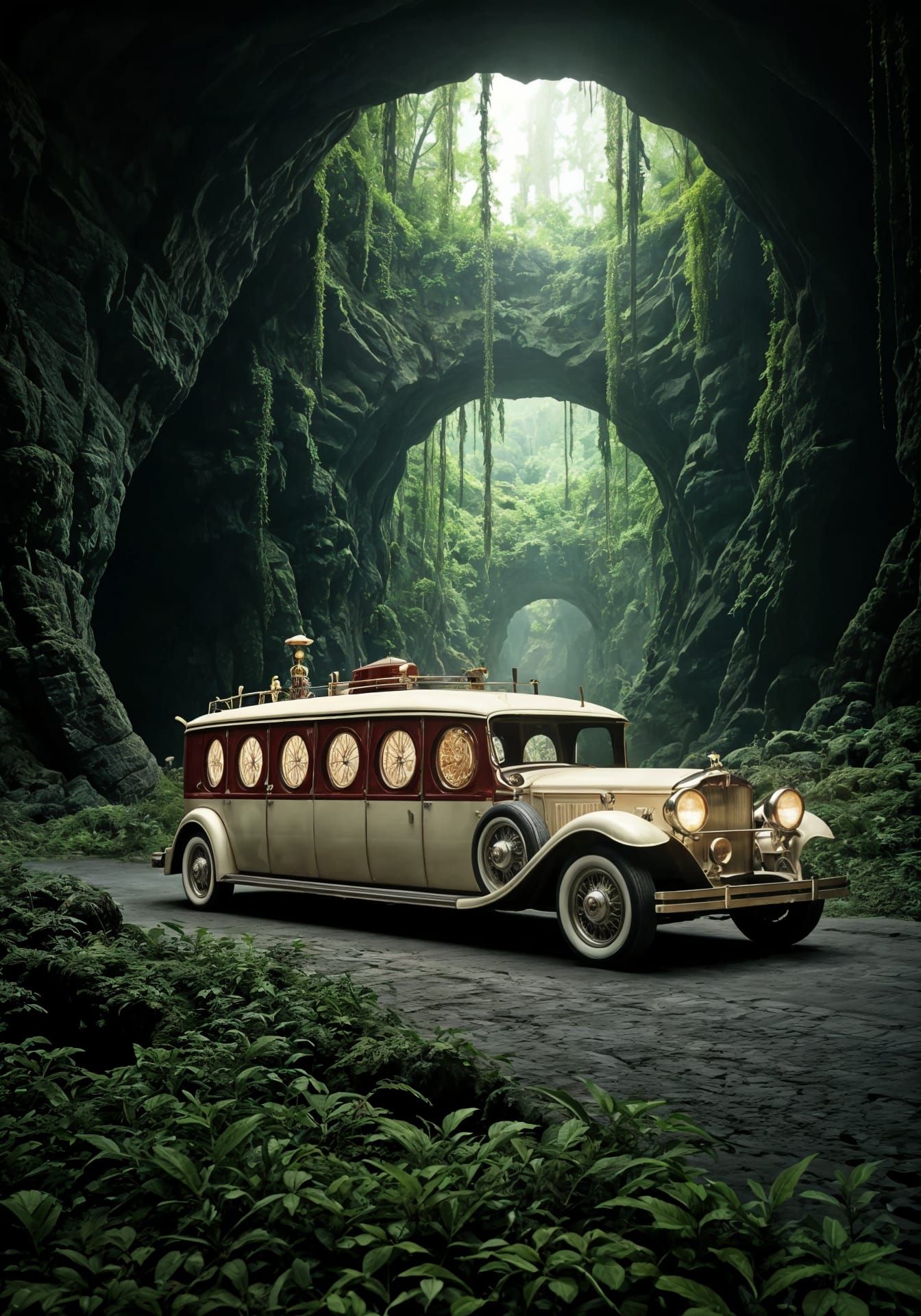 Steampunk Limousine in Gigantic Cave