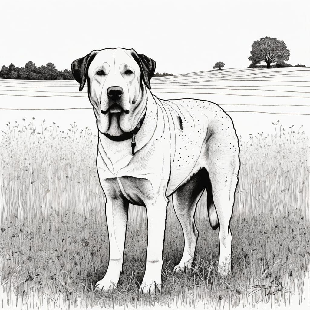 Minimalist Ink Sketch of a Farm Dog