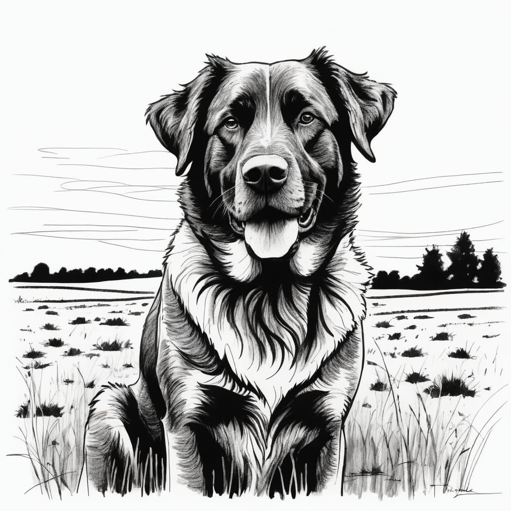 Minimalist Ink Sketch of Farm Dog