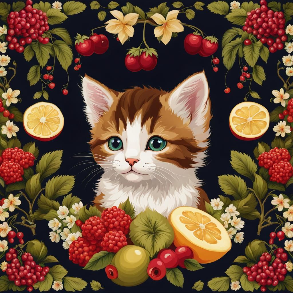Floral Carpet Design with Kitten Ornament