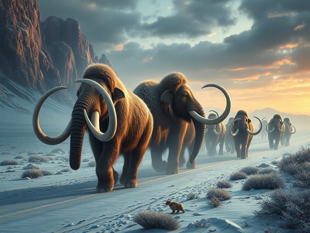 Woolly Mammoth Migration in Elegant Fantasy Digital Painting