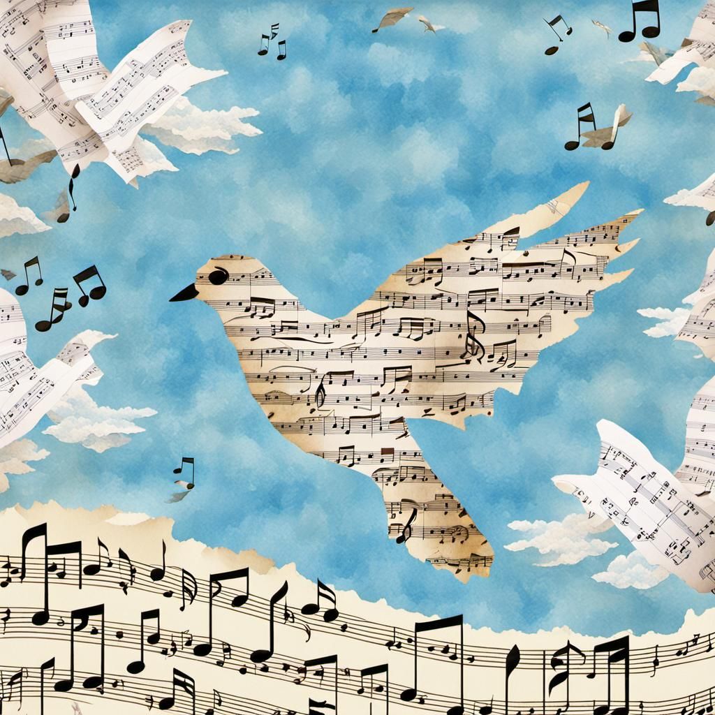 Fragmented Dove Flies in Paper Collage Art