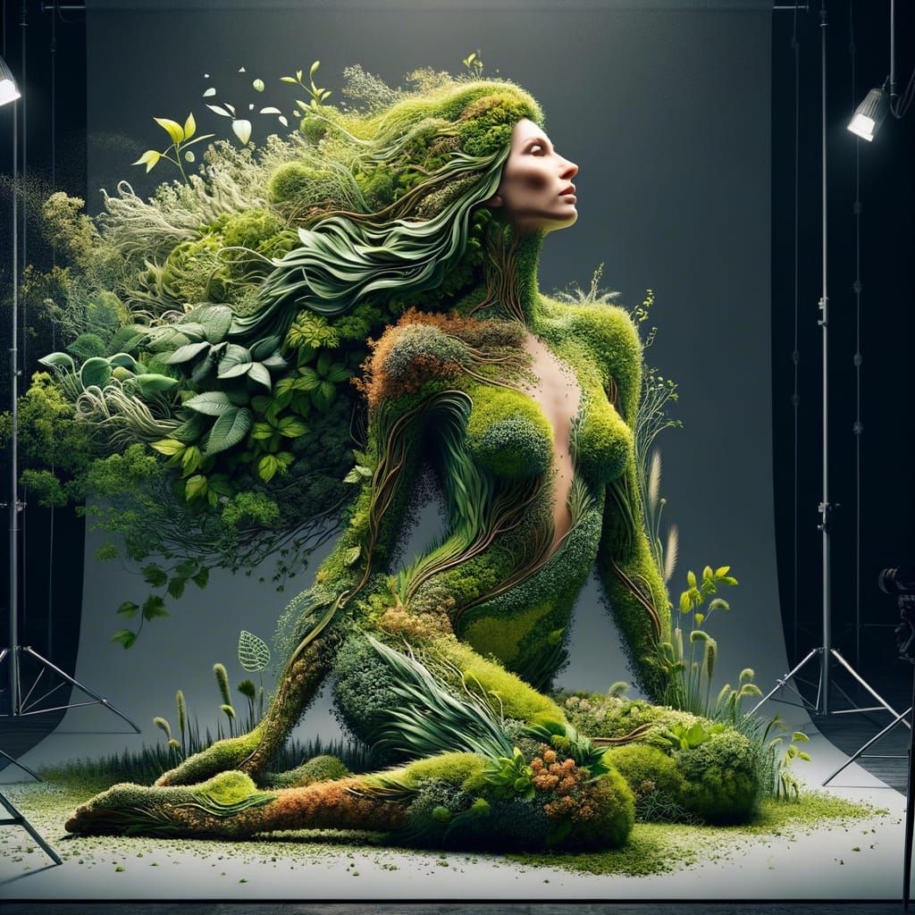 Breathtaking Plant Woman Portrait with Volumetric Lighting