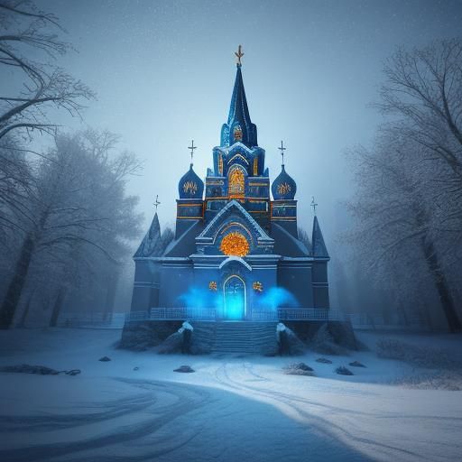 Snowy Ukrainian Church in Winter Fantasy Art