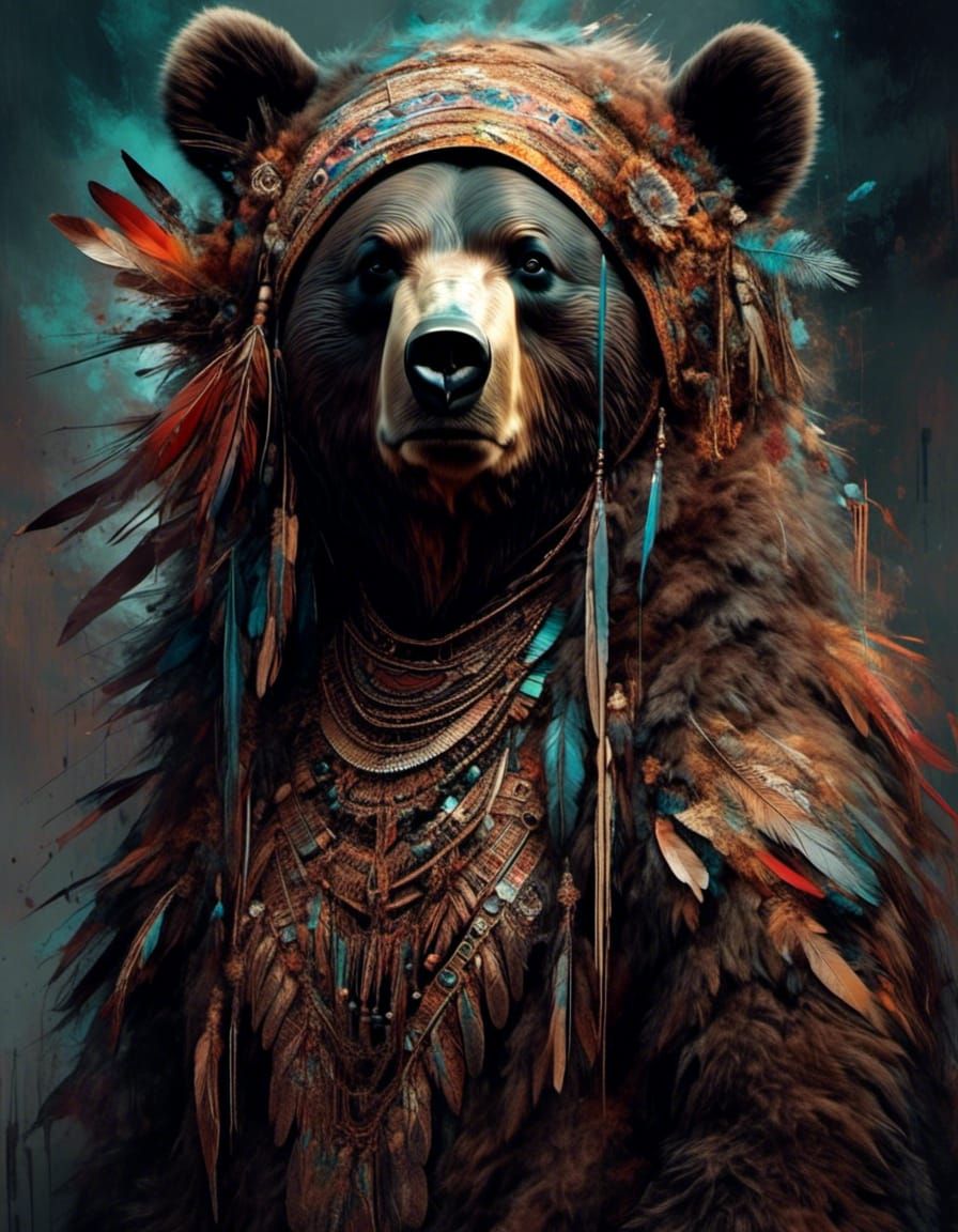 Iroquois Native Bear Cub Portrait