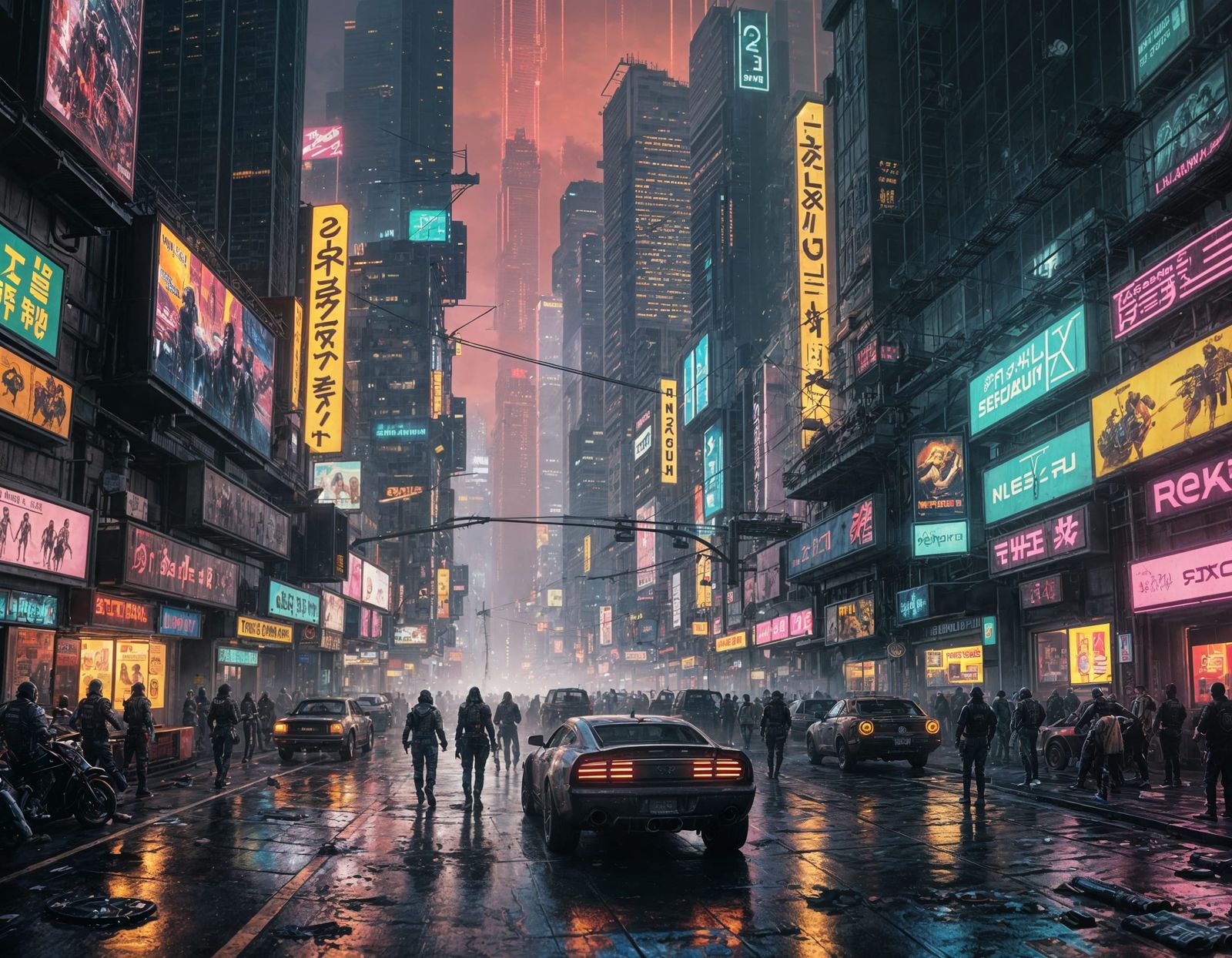 Night City Traffic Jam in Cyberpunk Style