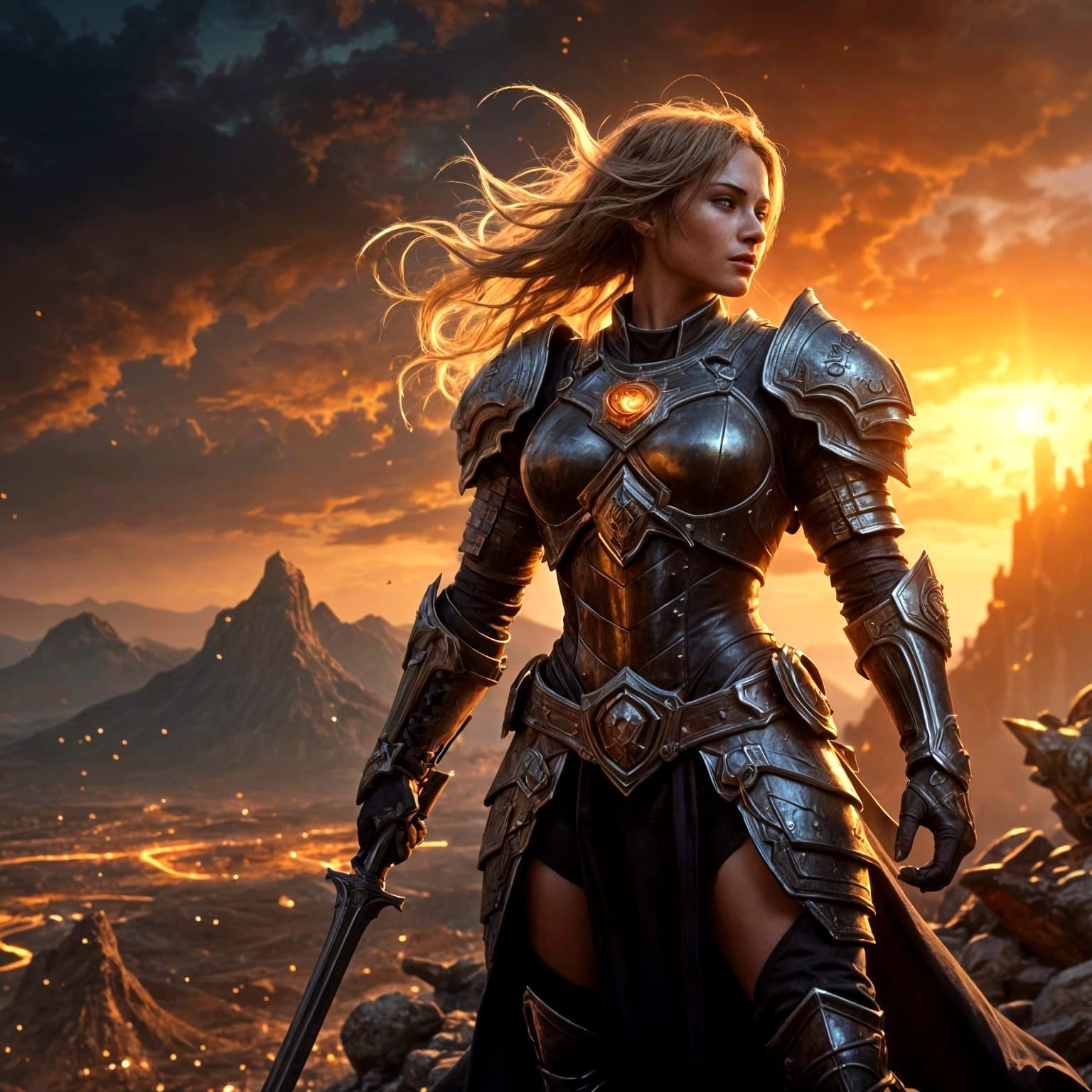 Fearsome Knight on Skull Mountain in Dark Fantasy Style