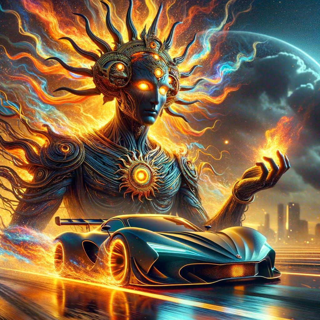 Apollo in Golden Armor Drives Flamboyant Supercar Through Ci...