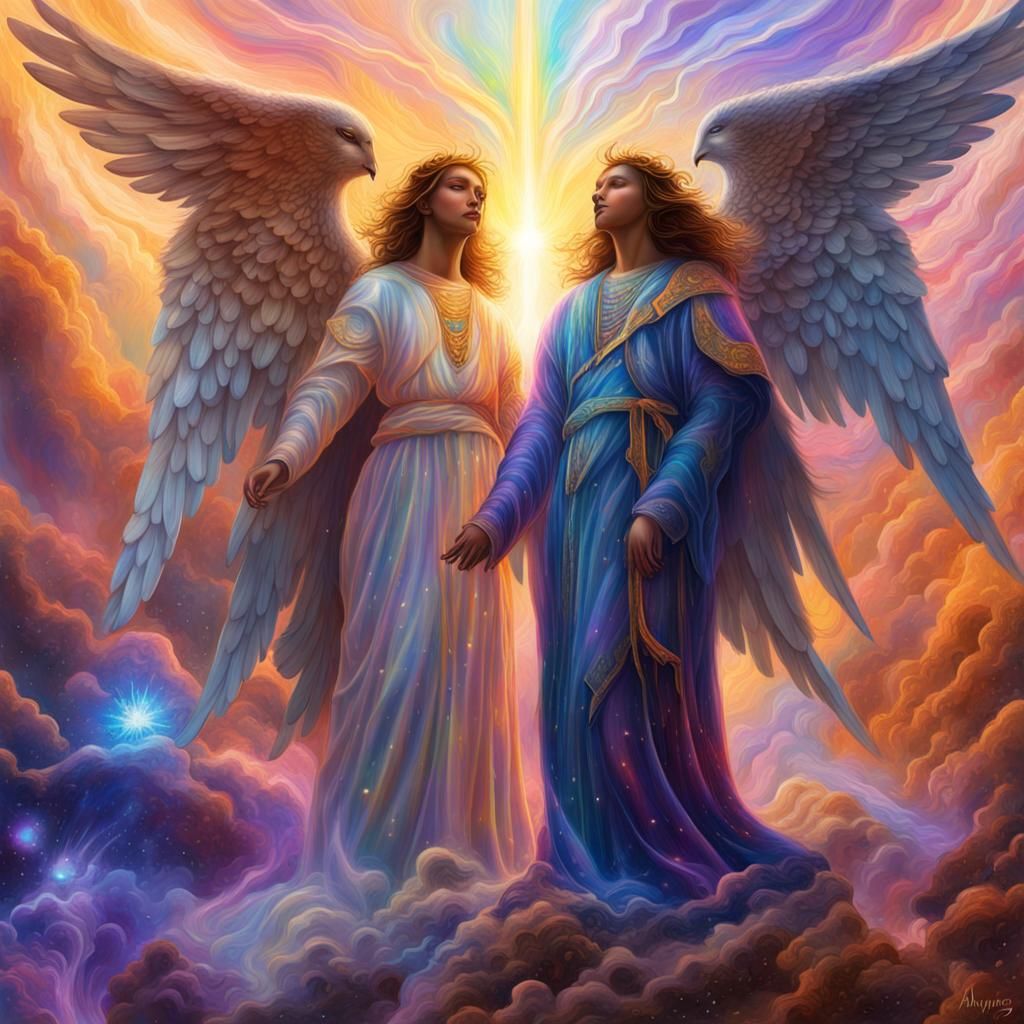 Angelic Astral Plane: Holographic Mixed Media Illustration