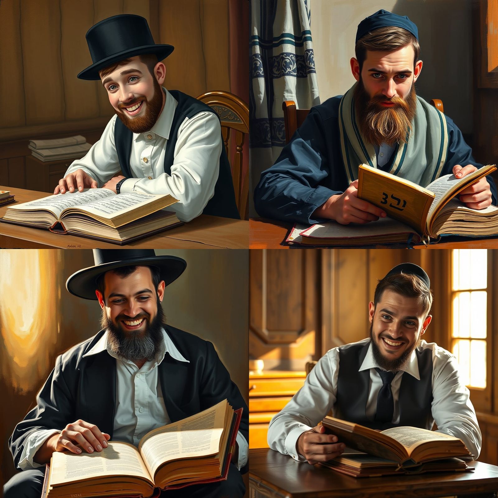 Happy Young Man Studying Torah with Sparkling Eyes