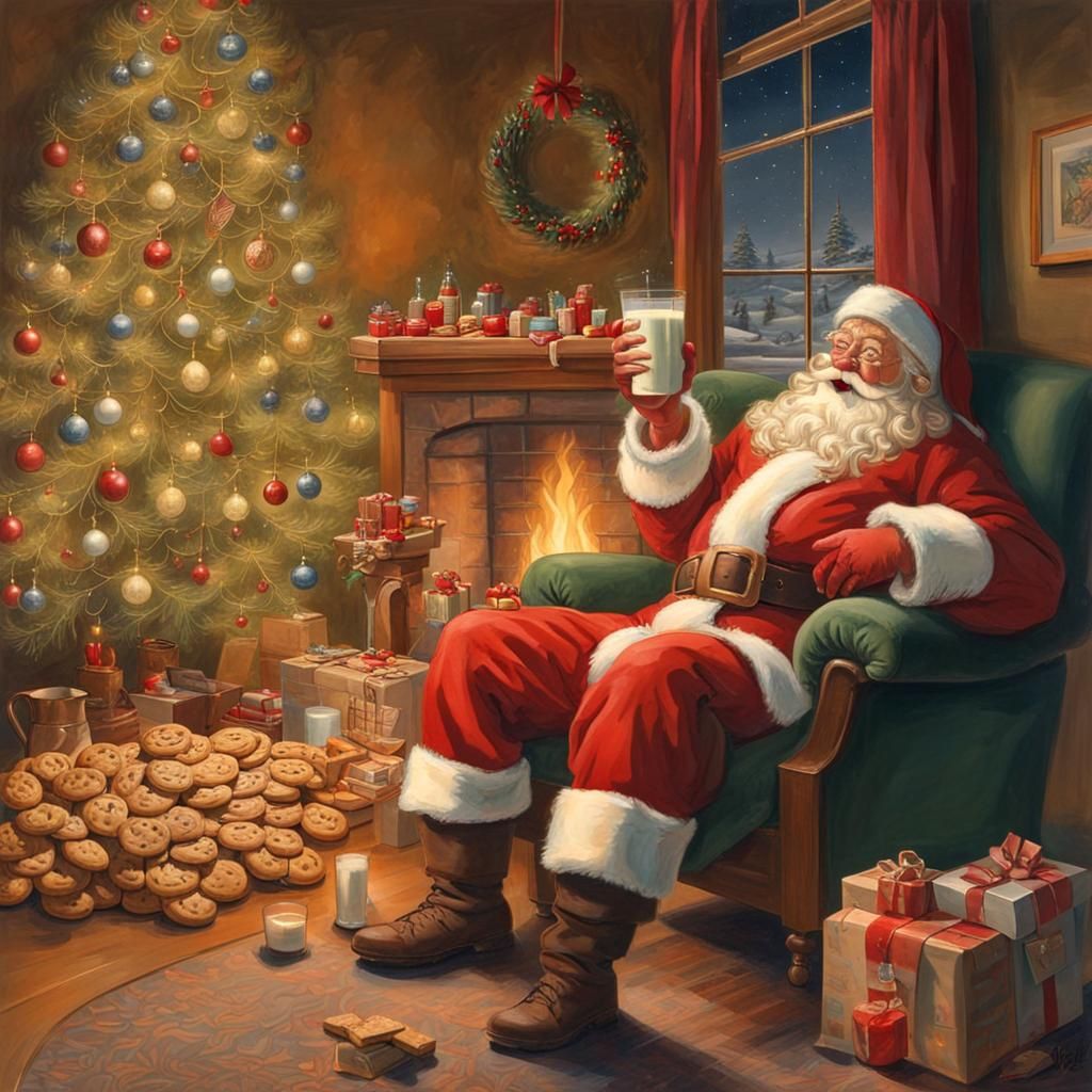 Santa Claus Enjoys Christmas Treat, Sundblom Style