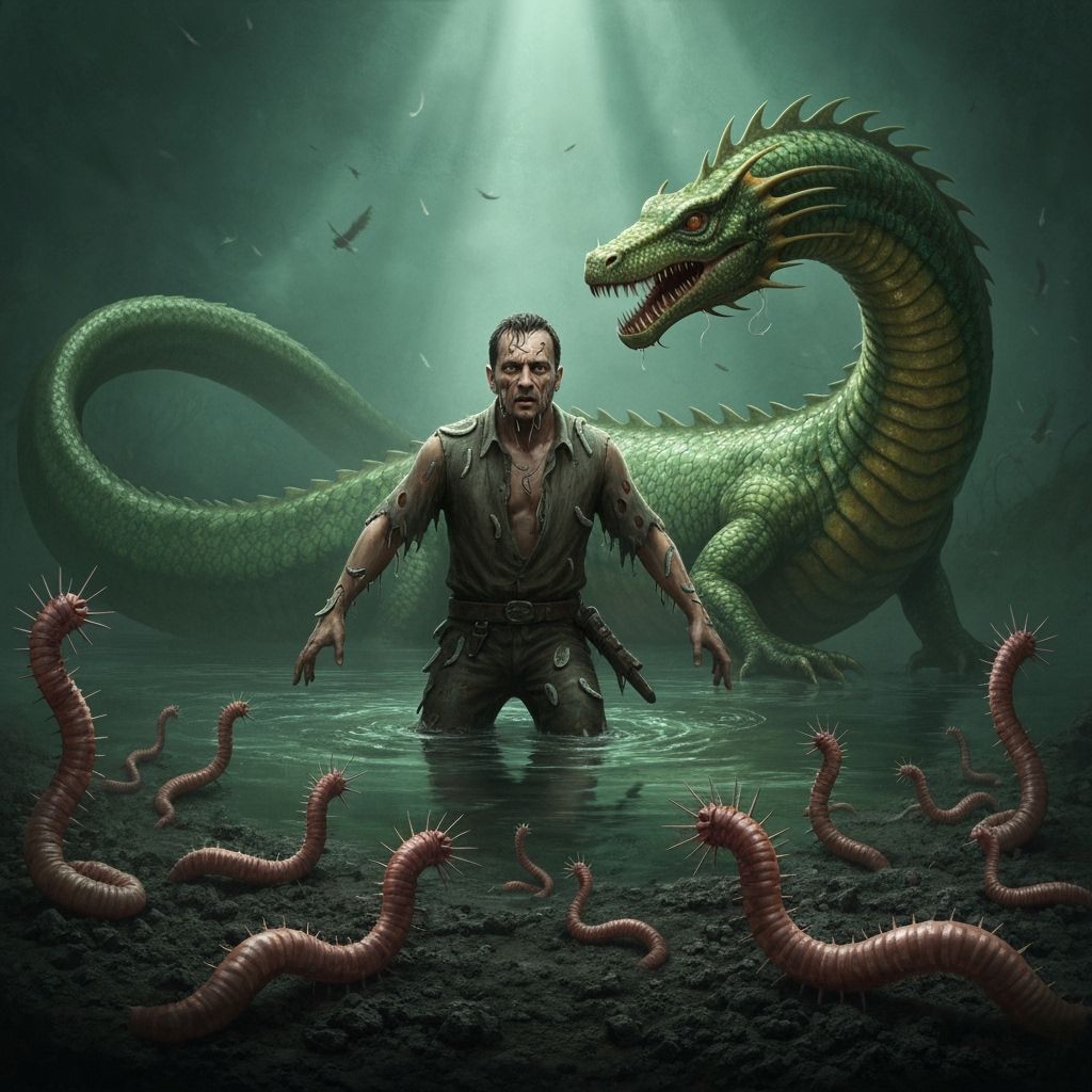 Surreal Swamp Creature Emergence in Ominous Dark Art Style