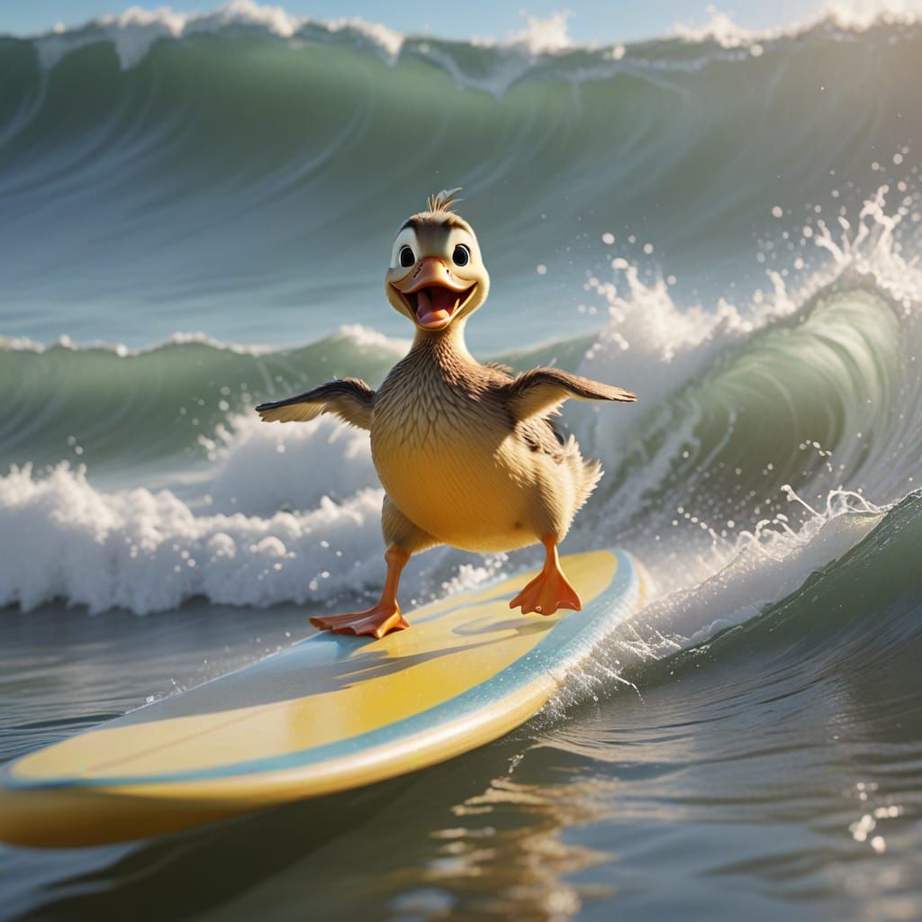 Quacking Duckling Rides Cinematic Wave in Vibrant Digital Ar...