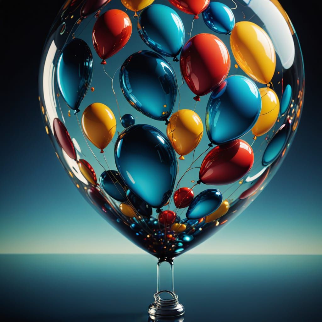 Surreal Glass Balloon Sculpture with Kaleidoscopic Reflectio...