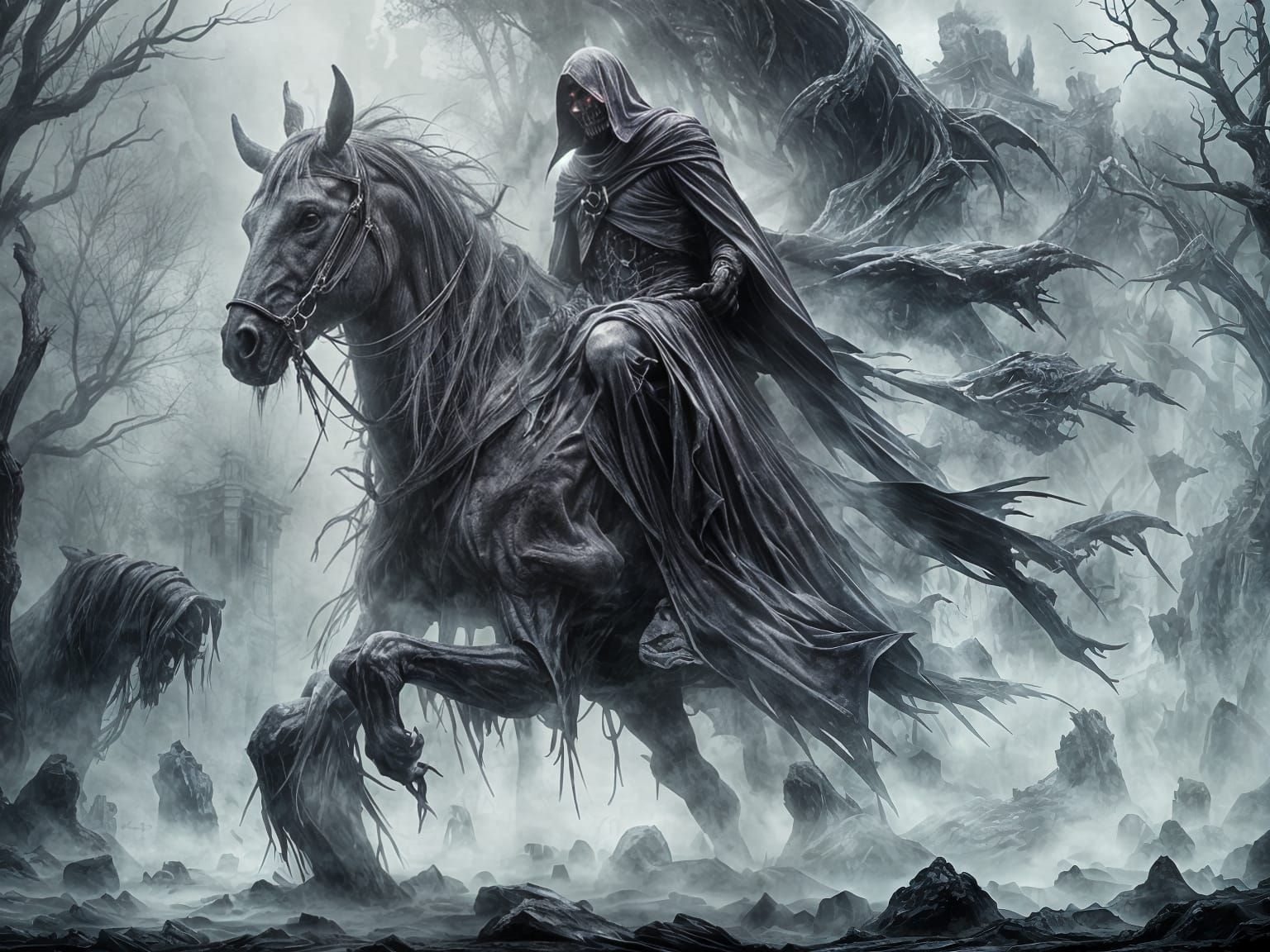 Spectral Ghost Rider Nightmare in Gothic Style