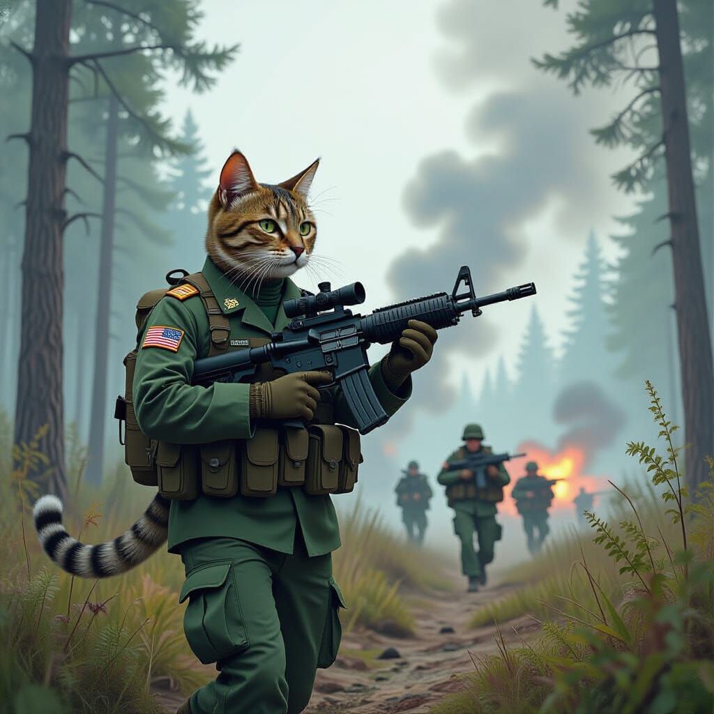 Military Cat Leads Battalion in Dystopian Future